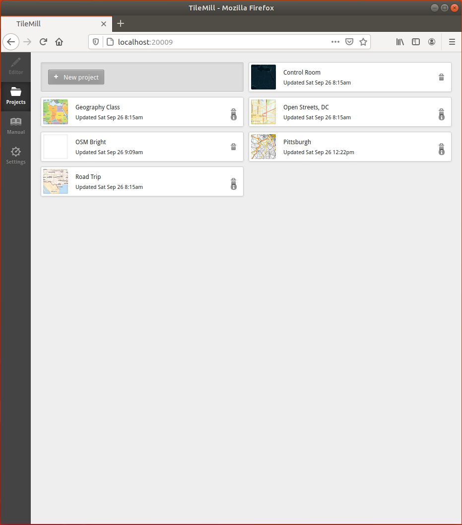 Tilemill New Project GUI