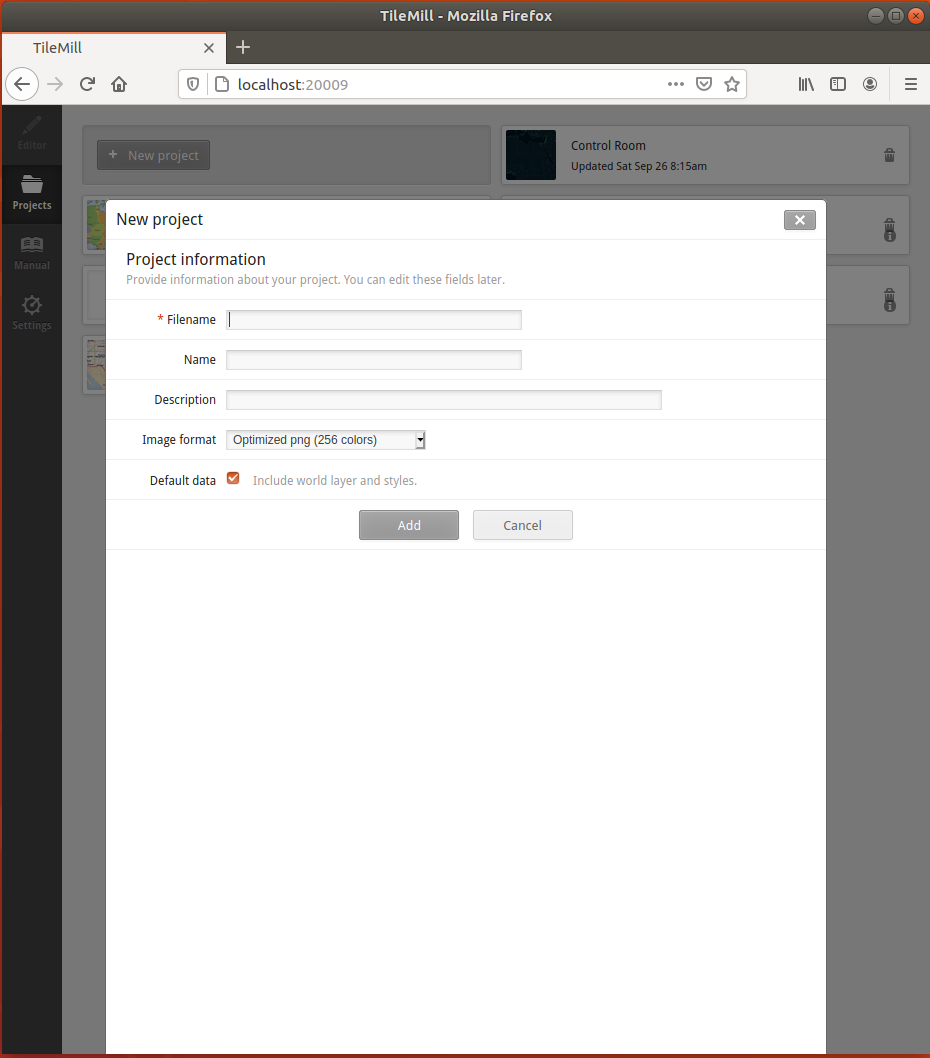 Tilemill New Project GUI