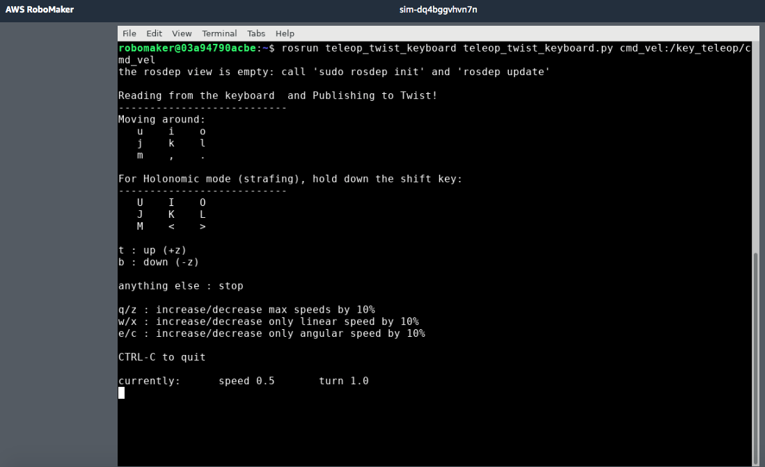 AWS RoboMaker RC Car Simulation Terminal